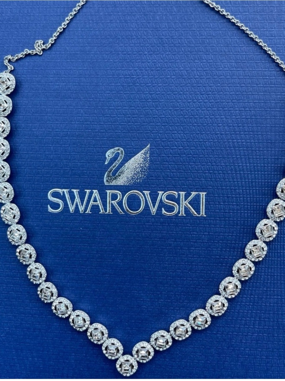 Swarovski Silver Angelic Square Clear Crystal V-Style Necklace